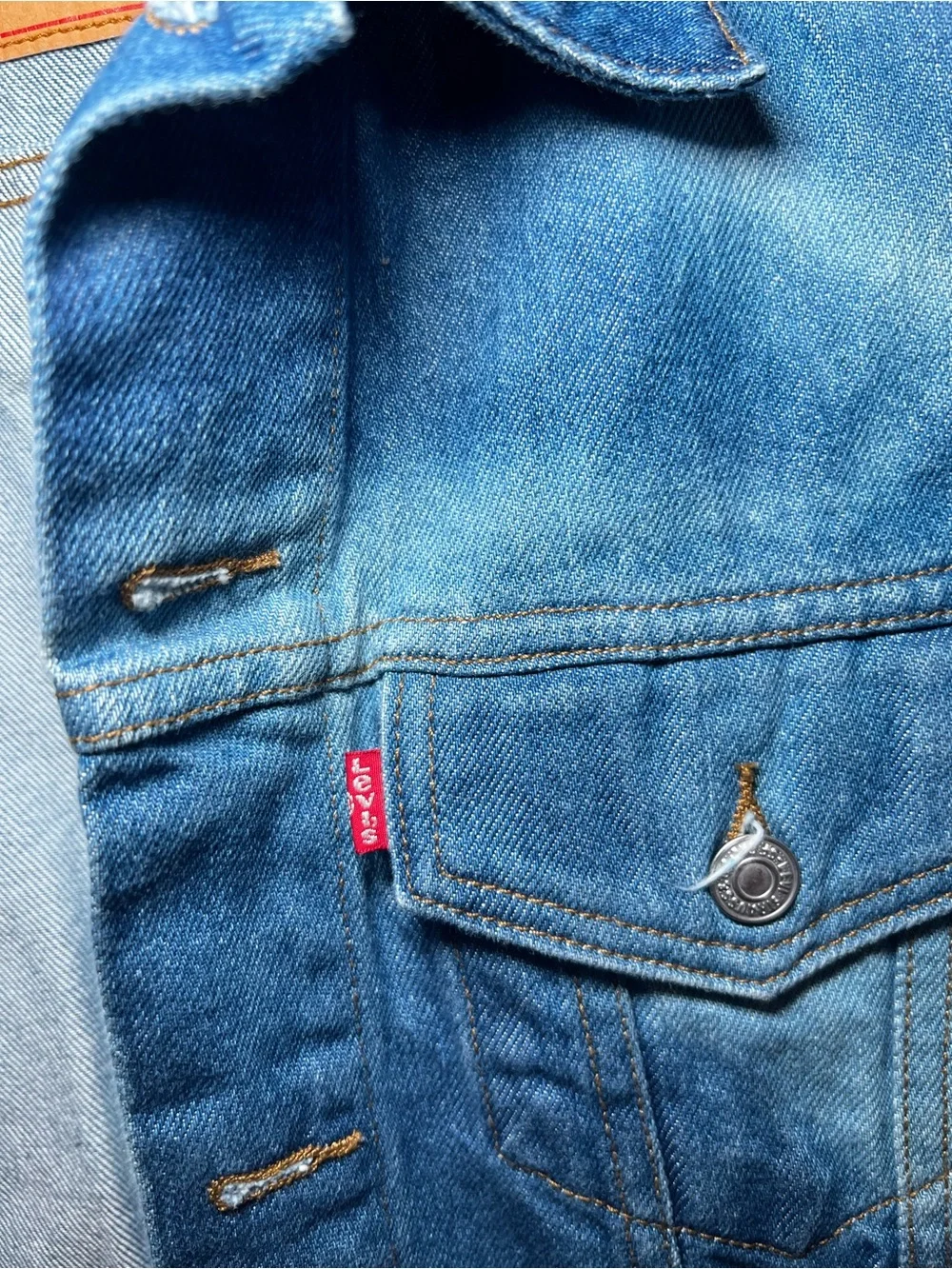 Levi's Faded Blue Distressed Denim Jacket Sturdy like New Button Details